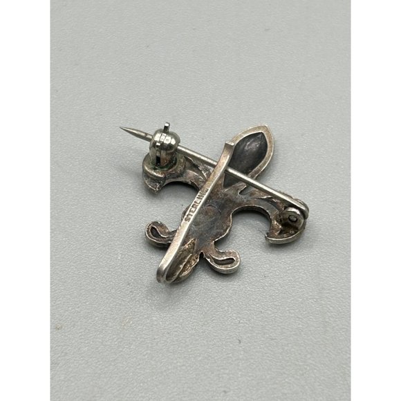 Vintage Sterling Silver Fleur De Lis Pocket Watch Holder Pin Brooch - Picture 4 of 7